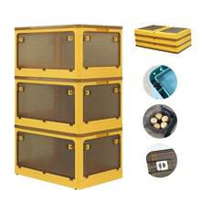 Lagua FREELY Storage Box, Foldable, With Lid, Multi-Sided Drawers, Stackable, Large Capacity, Transparent, Plastic, Easy To Assemble, M X 3, Reinforced Thickness, Load Capacity, Futon Storage, Clothes And Small Item Organization, With Door, Stylish, Odorless, Container, Multifunctional, Five-Sided Opening And Closing, Bedroom, Living Room, Closet, Car Organization - Yellow - View 2