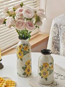 "Wazon ceramiczny ze spękaniami słonecznika – dekoracja stołu w stylu rustykalnym, mały wazon na kwiaty do domu/biura/kawiarni (ręcznie wykonany, glazura z efektem spękania lodu)"