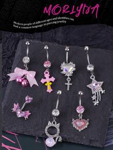 1 件装甜美粉色甜甜圈樱桃肚脐环不锈钢粉色心形肚脐首饰蝴蝶肚脐穿孔粉色水钻装饰蝙蝠肚脐环吊坠肚脐穿孔条翅膀肚脐环剑肚脐环肚脐钉肚脐环肚脐穿孔首饰礼物适合女性女孩日常派对佩戴情人节礼物、妈妈、母亲、母亲节、礼物 - 彩色 - 查看 3