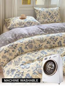 Bộ ga trải giường 3 món họa tiết hoa lá (1 ga trải giường và 2 vỏ gối), mềm mại và thân thiện với da, phù hợp cho mọi mùa, lý tưởng cho sử dụng trong gia đình. - Nhiều màu - Xem 10
