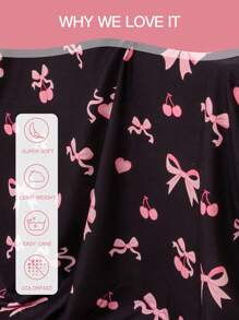 3/4 pièces Ensemble de draps imprimés avec nœuds roses, avec taies d'oreiller, sensation légère comme un nuage, résistant aux plis et au rétrécissement, comprenant 1 drap plat + 1 drap-housse + 1/2 taie d'oreiller, drap de lit avec poche profonde, doux et respirant, pour tous les lits - twin, double, grand, reine. Ensemble de literie d'été de luxe, literie pour l'école
