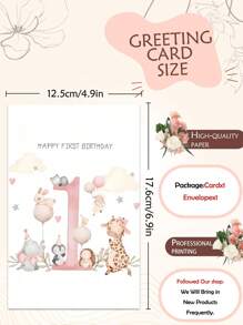 1 PIEZA Tarjeta de felicitación para el 1er cumpleaños con diseño de animal alegórico: una tarjeta de cumpleaños divertida y con dibujos animados, perfecta como un pequeño regalo para cumpleaños o buenos deseos, ideal para hijas, nietas y sobrinas.