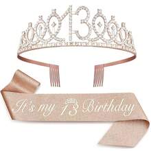 2pcs/Set Birthday Sash And Tiara For Women Including Birthday Crown,It's My Birthday 11th 12th 13th 14th 15th 16th 17th 18th 19th 20th 21th 22th 23th 24th 25th 26th 29th 30th Birthday Sash Ribbon Fabulous Candles And Cake Topper, Birthday Women Gifts For Happy Birthday Party Favor Supplies For Rose Gold Party Accessories