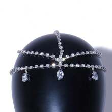 1 chiếc dây chuyền cài trán hình giọt nước bằng bạc đính pha lê, kiểu dáng tối giản, phụ kiện cài tóc, dây cài tóc dạng lưới, trang sức tóc, thích hợp cho đám cưới, dự tiệc, cô dâu tương lai. - Vàng - Xem 3