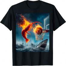 Shrimp Dunking On Shark Funny Fishing Meme Soft Cotton Classic Cotton T-Shirt - Black - View 1