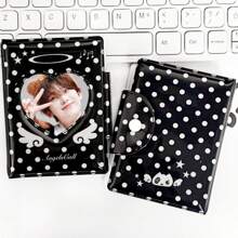 1 Stück süßer Polka Punkt Engel Fotokarten Halter, KPOP Photokarten Ordner mit Herz Ausschnitt Abdeckung, geeignet für 3-3,5 Zoll Fotos, Idol Album Photocard Anzeige und Aufbewahrung, Schulmaterial