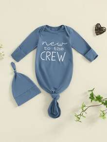 Newborn Sleeper Gown Baby Boy Girl Coming Home Outfit Infant Nightgown Sleeping Bag Sleepwear Pajamas - 霧霾藍 - 查看 1