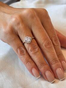 Solitaire Zirconia Ring With Shiny Stone Studded Delicate Bridal Style Elegant Fashion Shiny European - 銀色 - 查看 2