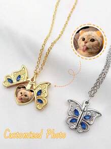 1/5Pcs Personalized Customized Butterfly Pendant Necklace, Love Star Pink Diamond Necklace, Customized Photos, Metal Material, Heart Shaped Album Box Design And Love Star Opening And Closing Design Versatile, Unique, Exquisite And Simple, School Supplies, For Teacher, For Boys And Girls, For Teenagers, Junior High School Students, Middle School Students, High School Senior High School Students, College Students, University Students, Freshman, Sophomore, Underclassmen