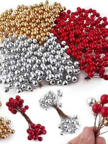 300pcs Lifelike Artificial Winterberry - New Year Red Berry Stems, Suitable For Holiday Decorations, Foam Berries Assorted, Ideal For Wreath, Wedding, Christmas Tree, Home & Office Decor, Versatile Holiday Tabletop Decor, Durable Metal Stems (Bendable), Great For Harvest, Winter, Christmas, New Year, Valentine's Day - Multicolor - View 9