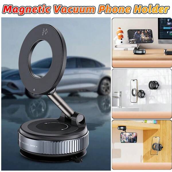 Car Mount Electric Vacuum Magnetic Holder Foldable Strong Suction Stand For Cell Phone For Iphone 12 13 14 15 16 Live Streaming