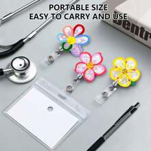 1 pezzo Porta badge retrattile con molletta a coccodrillo girevole, con fiori multicolore glitterati, adatto per infermieri, medici, ufficio, studenti e lavoratori, forniture scolastiche regalo, ritorno a scuola