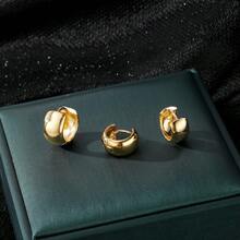 3件套女士宽圆形耳环套装 - 金色 - 查看 2