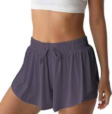 Flowy Athletic Shorts Women Running Tennis Shorts Girls 2-In-1 Double Layer Quick-Drying Comfy ShortsA Valentine's Day FRYB - 深灰色 - 查看 1