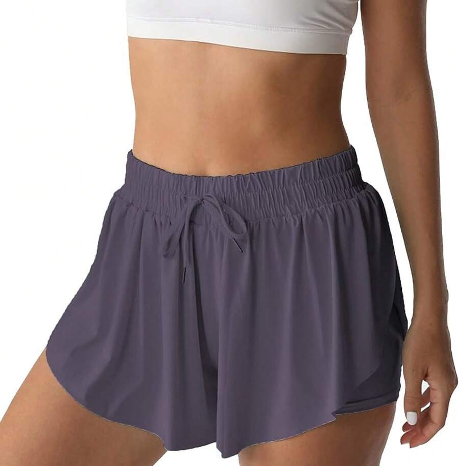 Flowy Athletic Shorts Women Running Tennis Shorts Girls 2-In-1 Double Layer Quick-Drying Comfy ShortsA Valentine's Day FRYB - 深灰色 - 查看 1