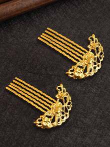 2个复古镂空花卉发夹，优雅金属发夹配饰，女士日常发型发梳，侧梳，婚礼用发夹 - 彩色 - 查看 7