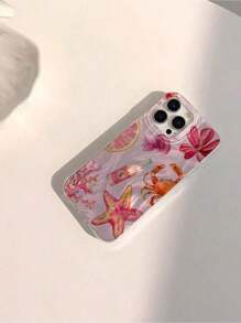 1pcs Bright Blue & Orange Seascape Shell Design Shiny Waterproof Shockproof Non-Slip Soft Phone Case Protective Cover, Compatible WithIphone