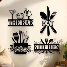 Arte de pared de metal con tema de cocina, decoración de hogar y restaurante de hierro, acento perfecto para Navidad con letrero de nombre personalizado para granja, patio, porche, idea de regalo única, elegante, de moda, contemporánea, personalizada, regalo ideal para novio, novia, papá, mamá, familia, amigos en el Día de San Valentín, Día del Niño, Día del Padre, graduación, boda, inauguración de la casa, sala de estar, dormitorio, oficina, decoración de cocina y comedor del hogar - Multicolor - Ver 3