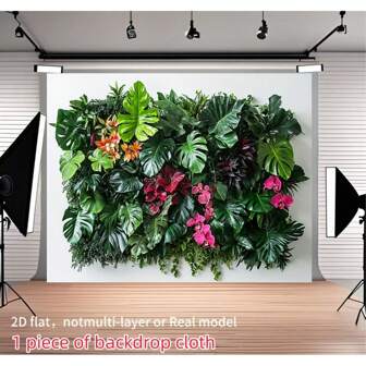 Vibrant Tropical Greenery Wall Decor Backdrop - Lush Fabric With Exotic Foliage & Floral Arrangements, Perfect For Birthday Parties, Weddings, Graduations, And Holiday Celebrations, Event Decoration Tropical Theme Durable Decor, Tropical Party Decoration,2D Flat,Notmulti-Layer Or Real Model ﻿