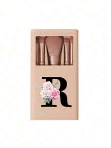 便携式化妆刷套装，带镜子，花卉字母A-Z设计，盒装化妆刷套装，多功能化妆刷套装，带镜盒，迷你多功能化妆笔，粉底刷，眼影刷，新手美妆工具，混合化妆刷收纳盒，化妆刷套装，方便携带的女性礼物，理想的化妆工具套装，便携旅行必备品 - 卡其色 - 查看 26