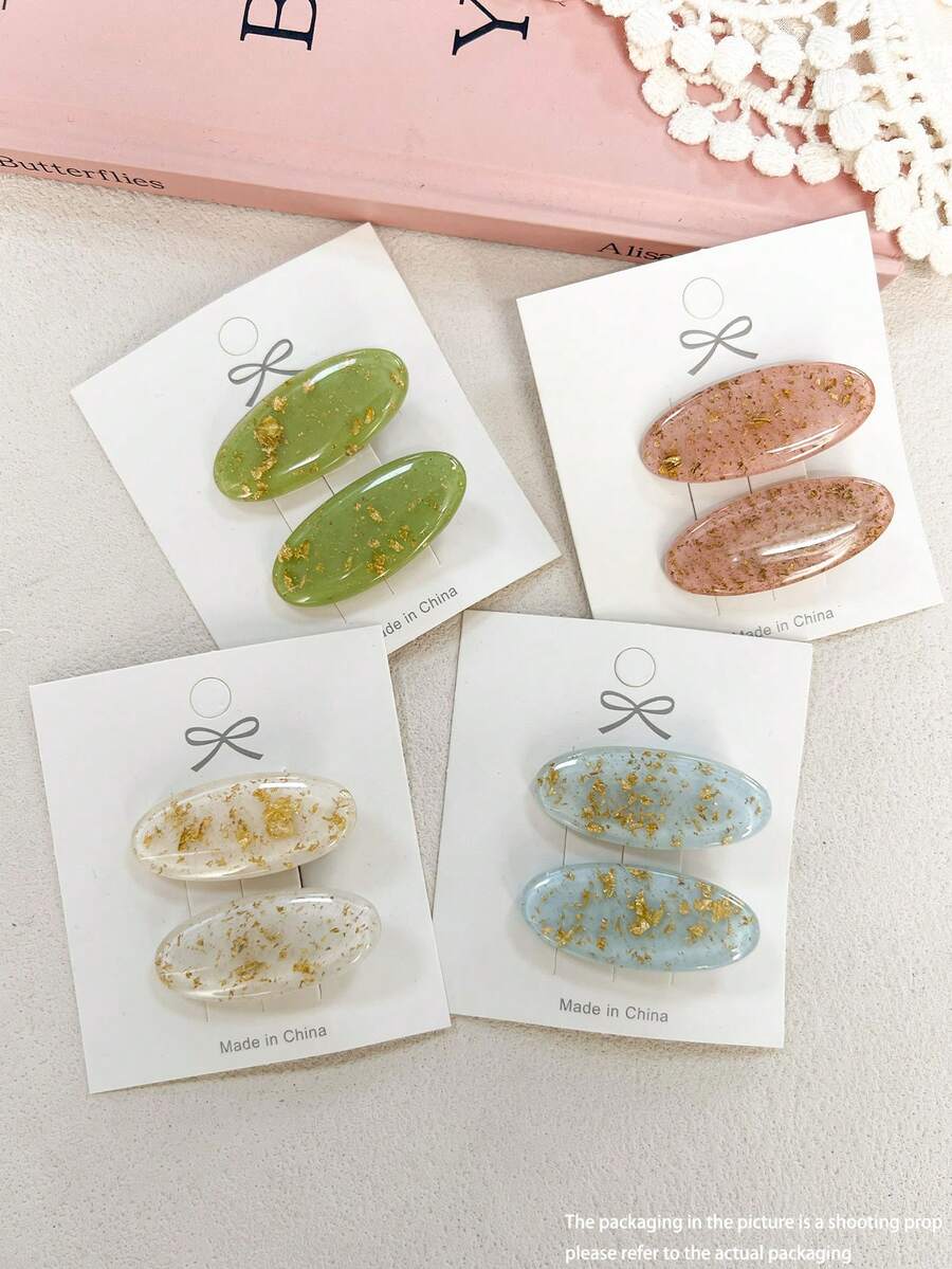 10个装女士可爱甜美印花发夹，清新椭圆刘海夹，日常发饰爪夹发卡，套装，头部配饰，发夹 - 彩色 - 查看 1