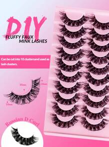Cílios Postiços de Volume Russo, Cílios Naturais Wispy Falsos de Vison, Pacote com 10 Pares, Cílios de Tira Postiços Falsos, Conjunto para Iniciantes, Maquiagem Diária