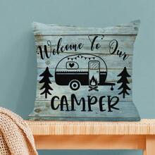 4pcs Outdoor Camping Linen Printed Square Pillow Case, Without Pillow Insert, Suitable For Living Room, Bedroom Decor, Sofa & Car Cushion Cover, Applicable For All Seasons