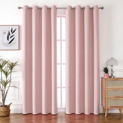 1pc Solid Color Polyester Curtain, Blackout Pure Room Darkening Curtain, Black Or Deep Gray Heat Insulating Curtain For Kitchen, Dining, Living Room, Bedroom