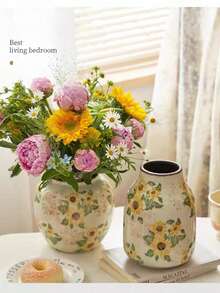 "Wazon ceramiczny ze spękaniami słonecznika – dekoracja stołu w stylu rustykalnym, mały wazon na kwiaty do domu/biura/kawiarni (ręcznie wykonany, glazura z efektem spękania lodu)"