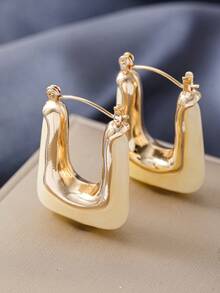 3 对简约金属合金几何方形环状耳环，适合女士，适合节日礼物和日常佩戴