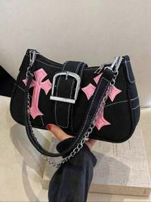 Bolsa de ombro feminina com estampa de estrelas Y2K, bolsa tote simples de grande capacidade, bolsa de viagem para armazenamento, bolsa clutch para noite, bolsa quadrada para banquete e bolsa tipo mochila para festa de casamento e baile
