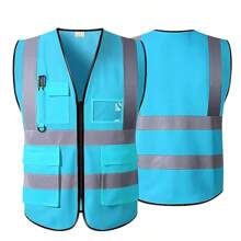 High Visibility Reflective Safety Vest With Pockets And Zipper Front, Neon Yellow, Meets ANSI/ISEA Standards