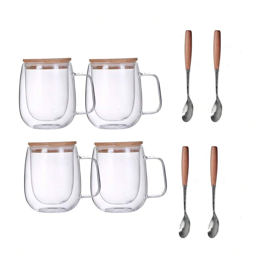 4 Pieces, 17oz/500ml,Double Walled Insulated Cup, Heat-Resistant, Transparent Coffee Cup With Handle, Suitable For Tea, Coffee, Latte, Cappuccino, Espresso, Iced Tea - Versatile For Various Holidays, The Best Gift For Boyfriends And Girlfriends. - 透明的 - 查看 1