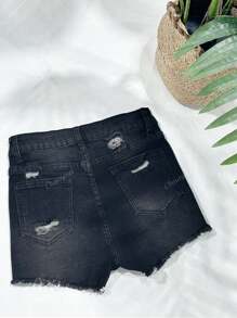Edgy Mid-Rise Slim-Fit Stretch Shorts – Distressed & Frayed Hem For Look