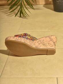 Bohemian Style Fashion Thick Platform High Heel Printed Open Toe Strap Wedge Sandals, Summer - Color - View 7