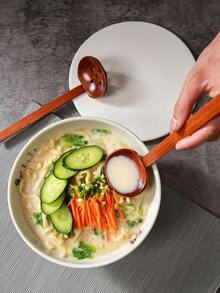 1 PIEZA Cuchara japonesa para sopa de 21 cm/8.2 pulgadas, cuchara de ramen de madera con mango largo de bambú, cuchara de madera para comer ramen y platos calientes, cuchara de sopa asiática orgánica, material escolar - Marrón - Ver 3