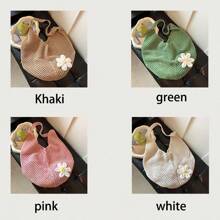 Torba Hollow Out Weave w stylu boho, torebka plażowa, torba typu tote o dużej pojemności, torba plażowa w stylu Slouchy, zakupy, damska, codzienna torba plażowa o dużej pojemności, torba typu tote z szydełkowanym kwiatem, modne torebki typu tote, torba podróżna na zewnątrz