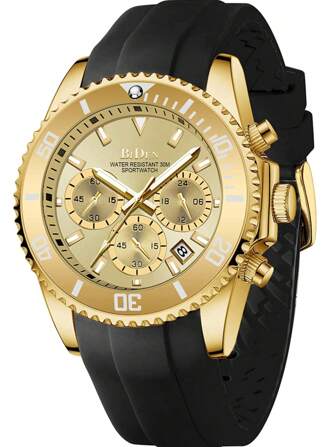 BIDEN 1 pieza Reloj cronógrafo con bisel de buceo para hombre BIDEN, diseño luminoso resistente al agua, correa de goma, elegante reloj analógico con fecha para deportes