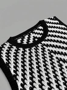 女士时尚简约优雅撞色条纹针织无袖连衣裙