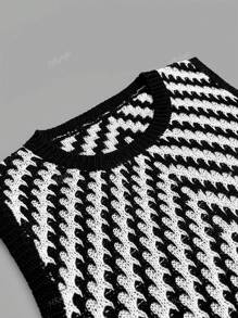 Women's Fashionable Minimalist Elegant Contrast Color Striped Knitted Sleeveless Dress
