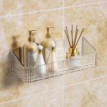 1/2pcs Bathroom Shelf, Home Rustproof Hanging Bathroom Storage Rack, Waterproof No-Drill Wall Mount Organizer For Shower, Toilet, Kitchen, Balcony