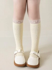 3 Pairs Floral Textured Mesh Kids Crew Socks, Spring/Summer