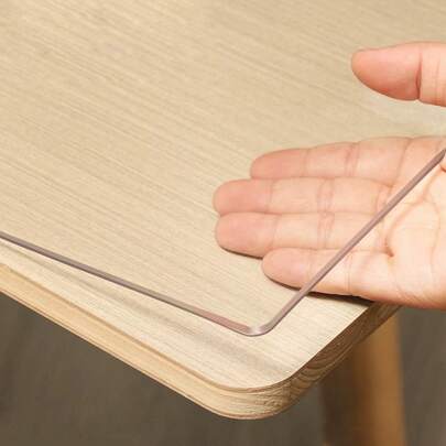 1pc Vinyl Table Mat Protector, 1.5mm Thick, Semi-Transparent, Stain-Resistant, Waterproof, Solid Color, Non-Textile, For Dining, Coffee Tables, Desks - Thanksgiving Decor
