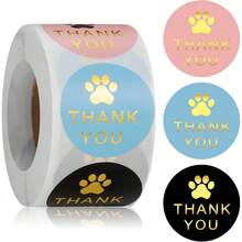 500pcs Dog Paw Print Thank You Stickers - Round Decorative Sealing Labels For Gifts, Boxes, And Packaging, Golden Cursive "Thank You" Design With Paw Print, Light Blue & Black Background, Dog Gifts - Multicolor - View 1