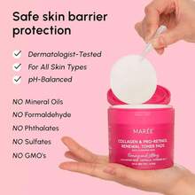 Almohadillas exfoliantes con ácido glicólico MAREE - Tónico para limpieza facial - Con aceite de árbol de té, ácido salicílico y vitaminas E, B3, B5 - Peeling facial y efecto de limpieza profunda radiante - 50 unidades - Almohadillas de retinol y colágeno - Ver 9