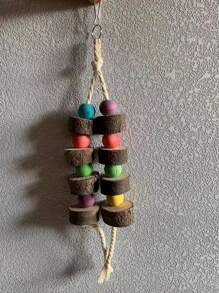 1 pieza Juguete de madera para morder y colorido con cuentas, en forma de loro, para aliviar mordisqueo de loros pequeños/medianos, accesorio para jaula de pájaros, color aleatorio
