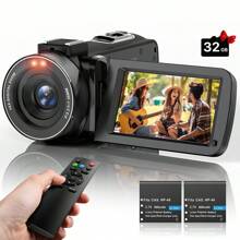 Nicamery Videocámara Full HD 1080P 36.0MP con pantalla IPS rotativa de 3.0 pulgadas, zoom digital 16X, incluye tarjeta de memoria de 32GB y 2 baterías (negro)