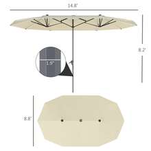 15ft Patio Umbrella Solar Lights UPF50+ Outdoor Umbrella - Cream White - View 2
