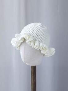 1 件纯色手工编织钩针帽,波西米亚风格褶皱软边帽,带褶边,休闲可爱复古街头时尚涤纶针织渔夫帽 - 彩色 - 查看 14