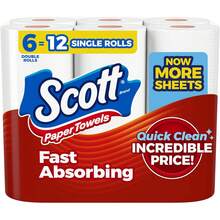 Scott Paper Towels, Choose-A-Sheet, 6 Double Rolls = 12 Regular Rolls (108 Sheets Per Roll) - trắng - Xem 10